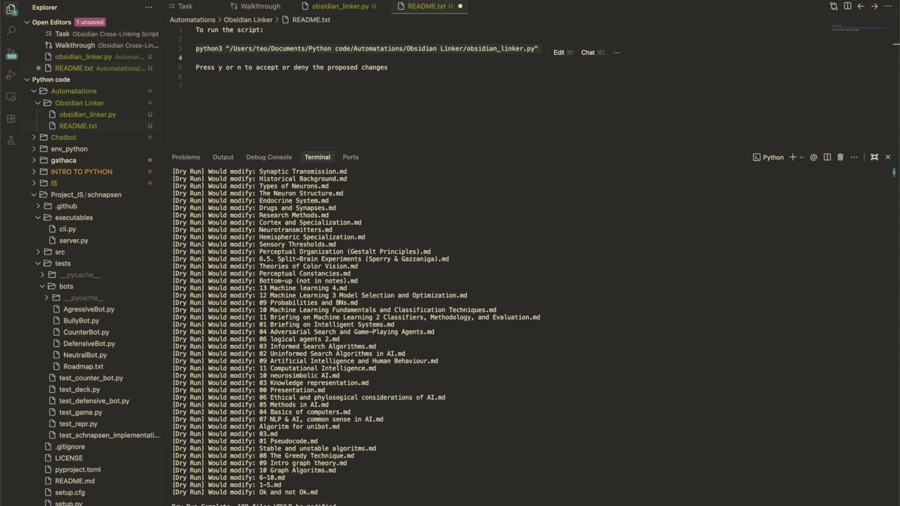 Script to automatically make conexions in obsidian