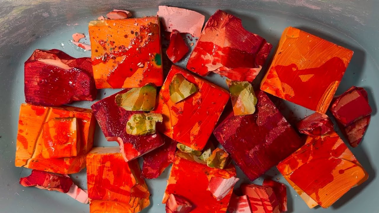 Dyed red gym chalk blocks crispy soft buttery asmr crushing