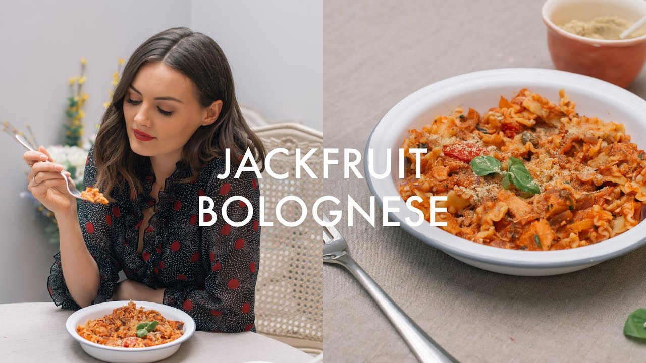 Vegan Jackfruit Bolognese Pasta with Almond Parmesan