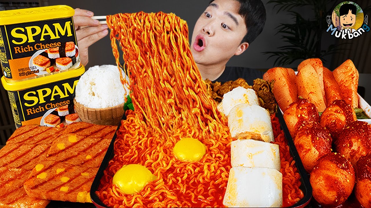 ASMR MUKBANG | Корейская домашняя еда, острая лапша, Сырный спам, Кимчи рецепт блюда