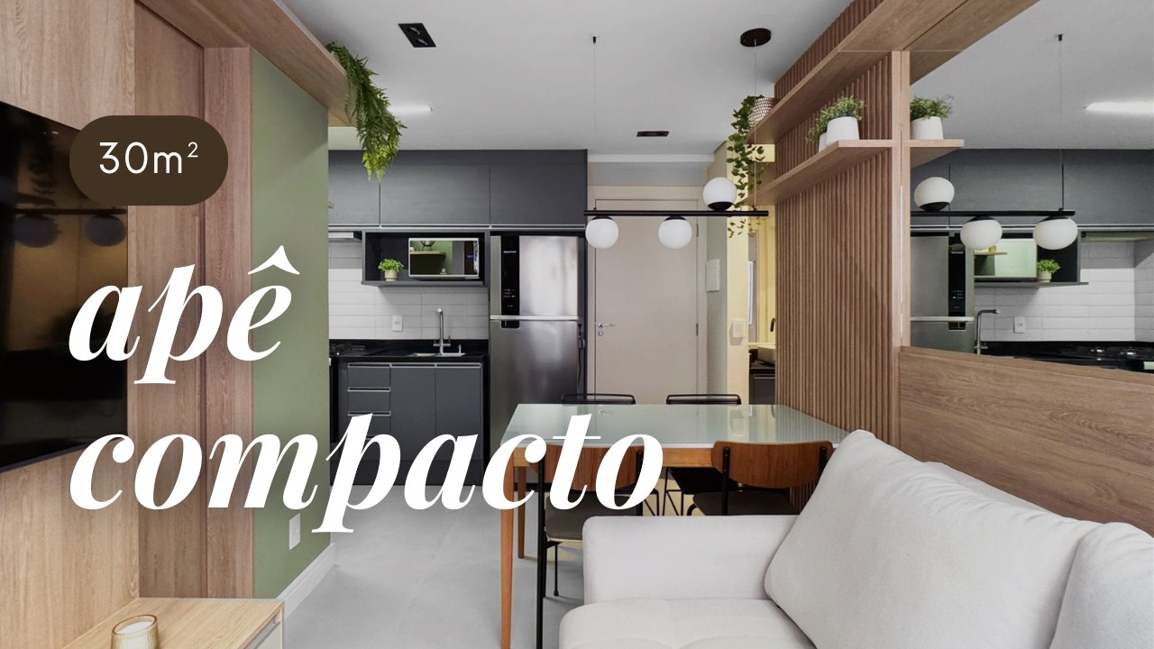 TOUR APARTAMENTO PEQUENO 30 m2 - MINIMALISTA COM TONS COLORIDOS E AMADEIRADOS - REFORMA COMPLETA