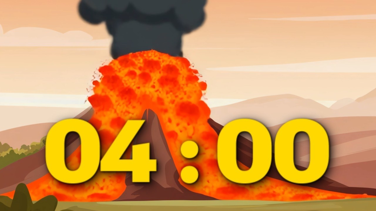 4 Minute Timer VOLCANO 🌋 | Animated Volcano Countdown with Music & Alarm