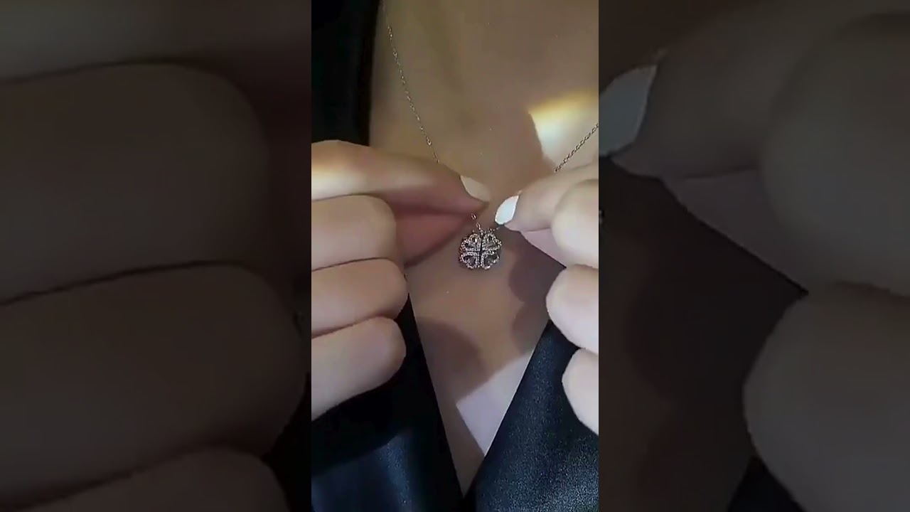 Retro Magnetic Folding Four-Leaf Clover & Heart Necklace - Burayidi Jewelry