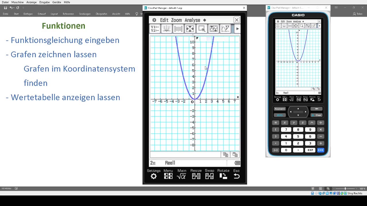 Funktionen zeichen (und im KOS finden) - Wertetabelle erstellen | CASIO Classpad 2 Tutorial