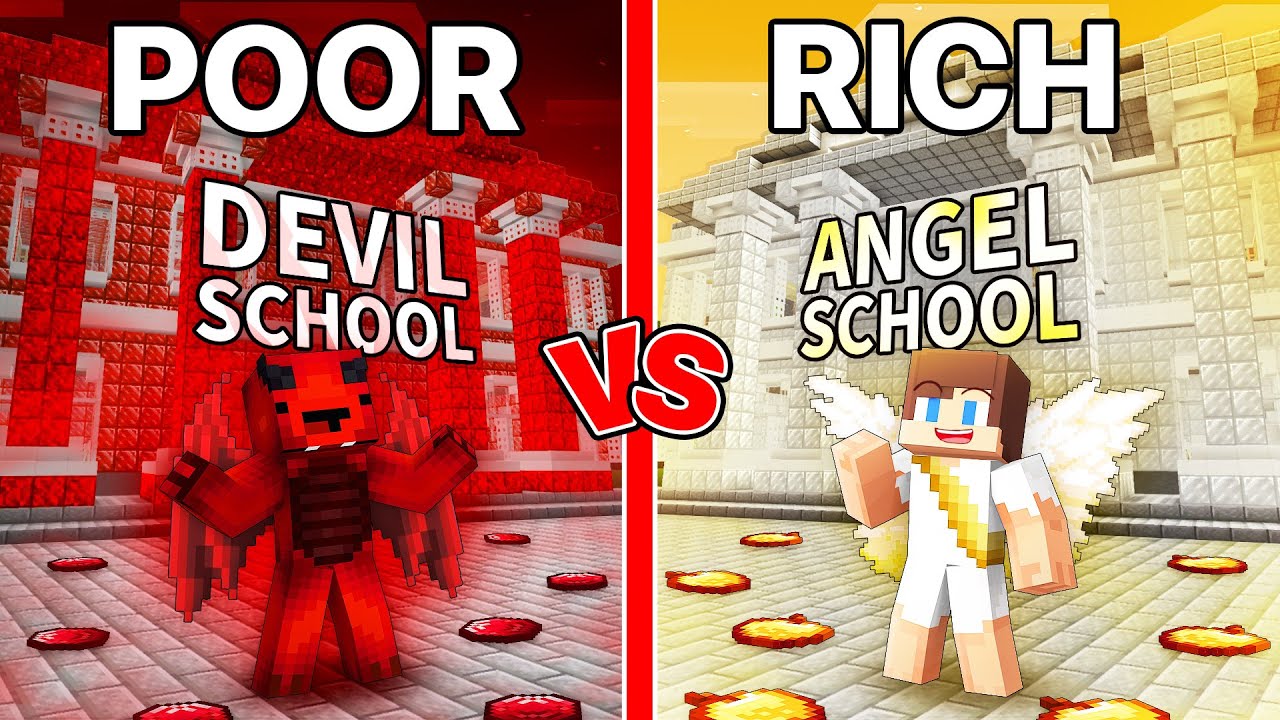 JJ's ANGEL School vs Mikey's DEVIL School Survive Battle in Minecraft - Maizen