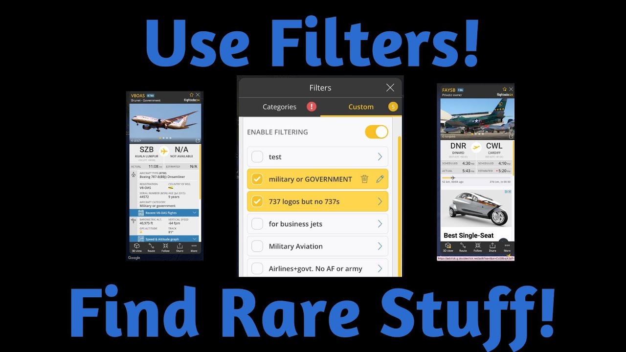 How to Find Rare Planes Using FILTERS on Flightradar24 (Plus list of ICAO codes)