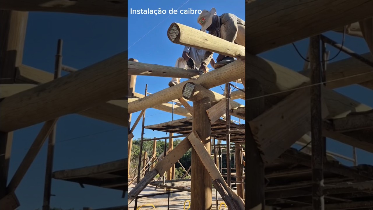 Instalando caibro eucalipto tratado #arquitetura #wood #fazenda #dica