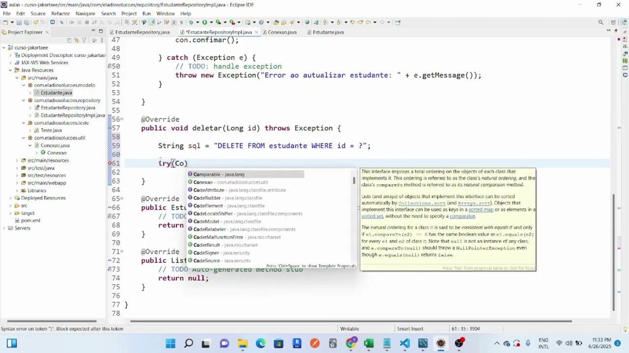 🎓 Aula 8.2 - Implementando o Método deletar() no EstudanteRepositoryImpl