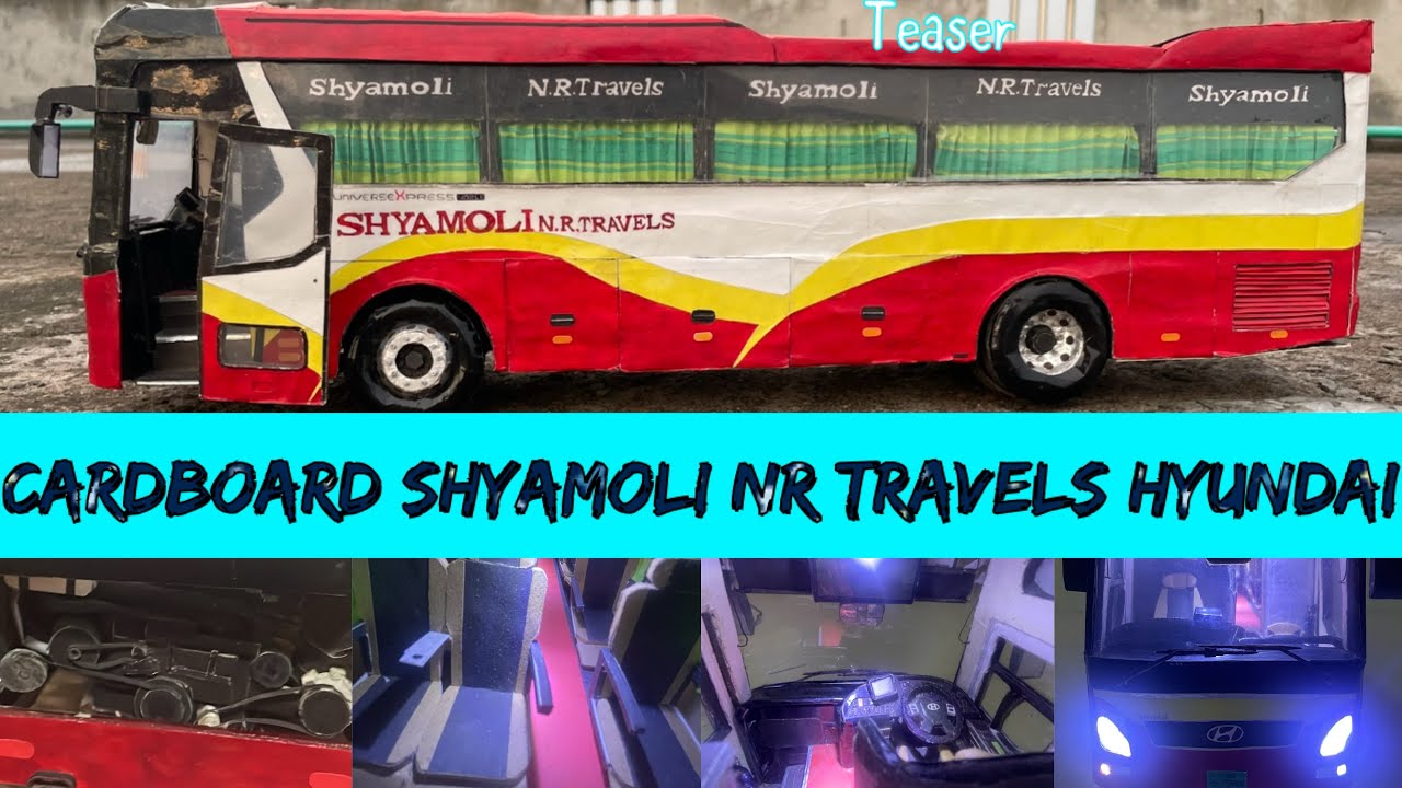 Teaser of Shyamoli NR Travels Hyundai bus made with cardboard and paper. #bus #craft #cardboardcraft