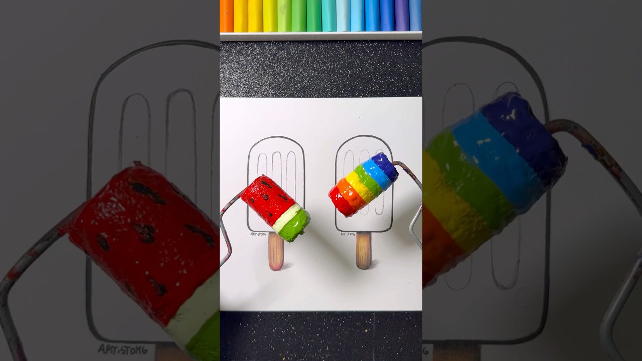 Watermelon Vs. Rainbow Ice Cream! 😋✨🍨 Easy Art Idea Using Acrylics! 🎨 #funnyart #shortsart