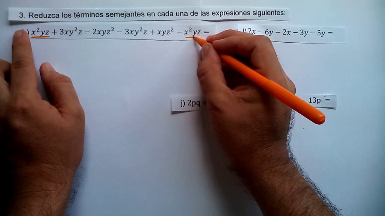 3. TALLER DE ALGEBRA SOLUCIONADO. REDUCIR TÉRMINOS SEMEJANTES-EXPRESIONES ALGEBRAICAS.