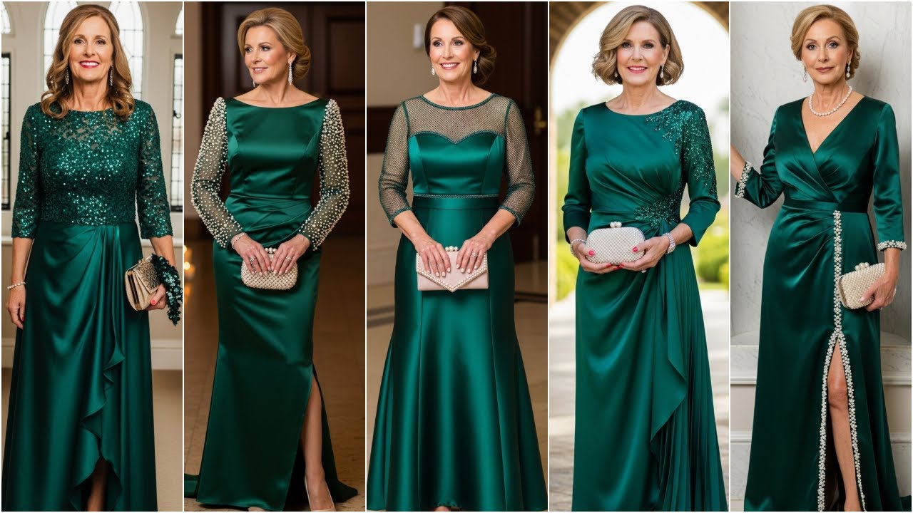 Emerald Green Mother of the Groom Satin Gowns - Wedding Dresses for Mother of the Groom 2025
