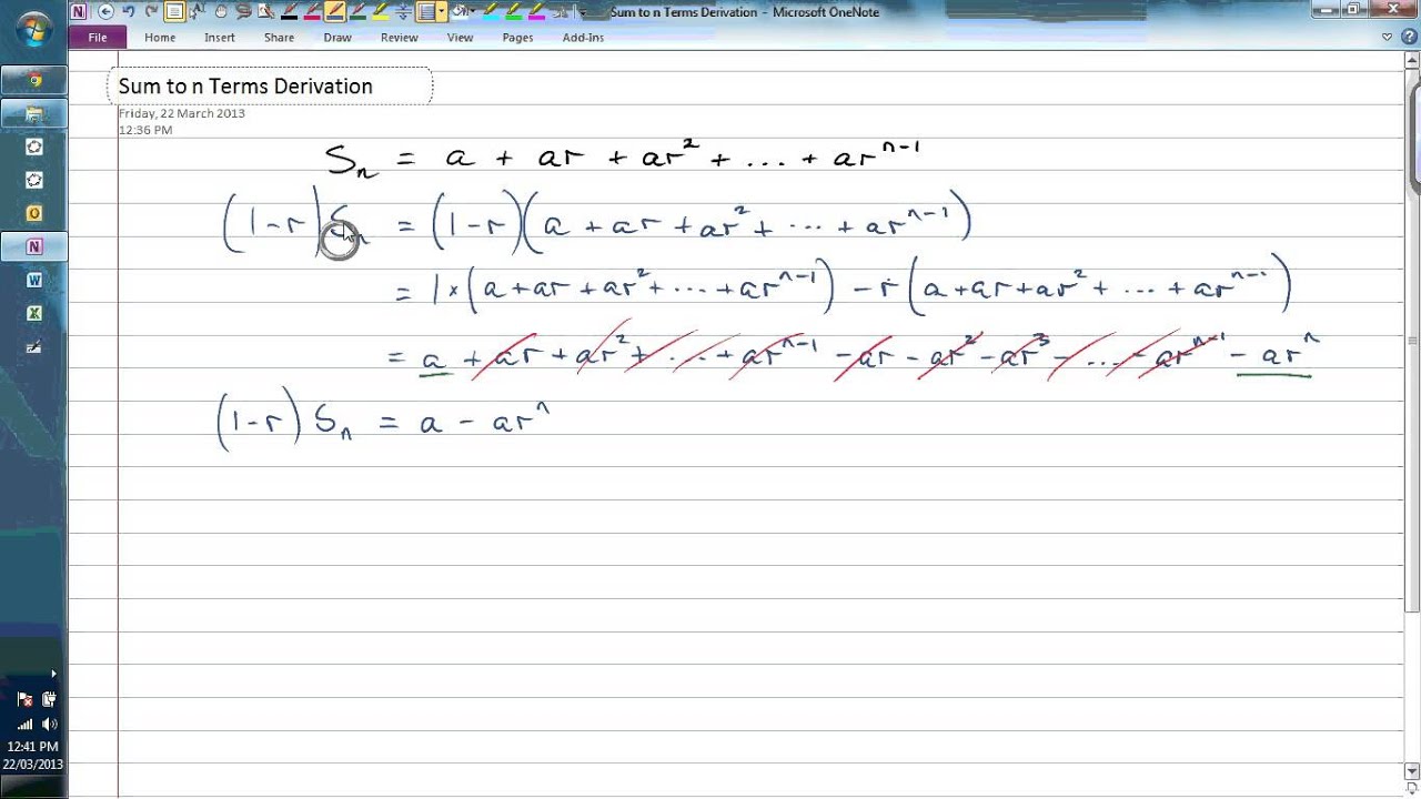 Sum to n Terms Derivation GP