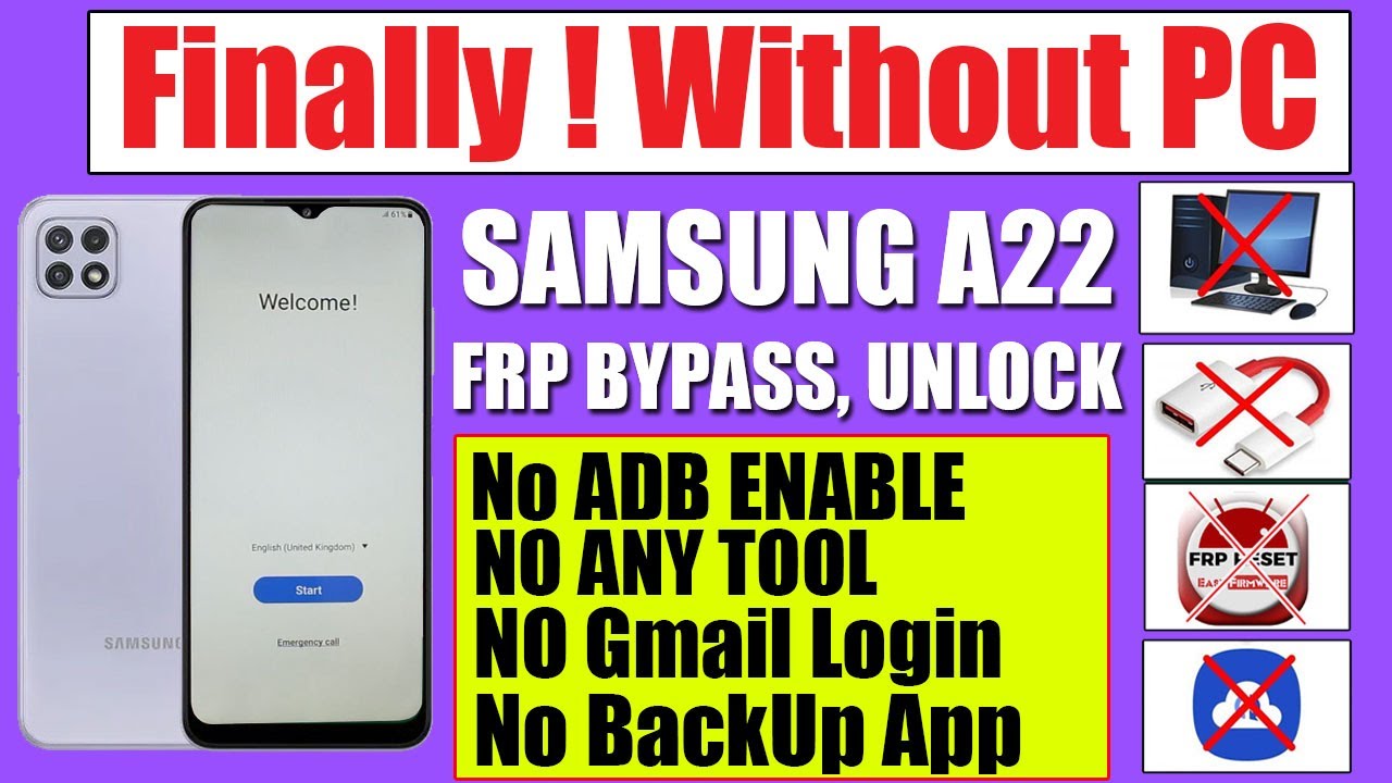 Samsung A22 FRP Bypass Android 11/12 Without Pc | New Method 2022