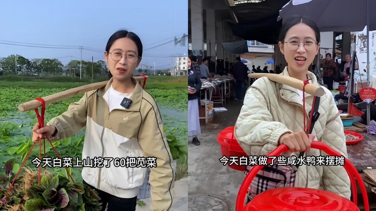 白菜上山挖了60把苋菜去赶早市，苋菜配豆瓣酱非常好吃！｜做了些咸水鸭去摆摊，看用什么办法全部盘光光！