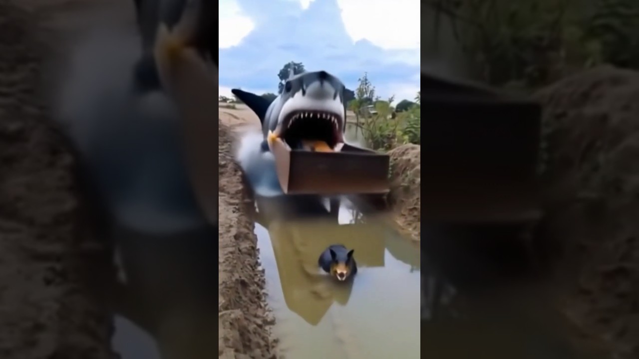 Jcb3dx & shark attack video #ai #aiedits #automobile #jcb #transformers #jcb3dx #funny#vfx #jcbvideo