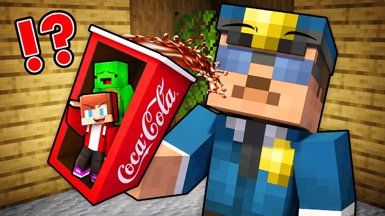 JJ and Mikey Hide in Coca-Cola to Prank Policeman in Minecraft - Maizen