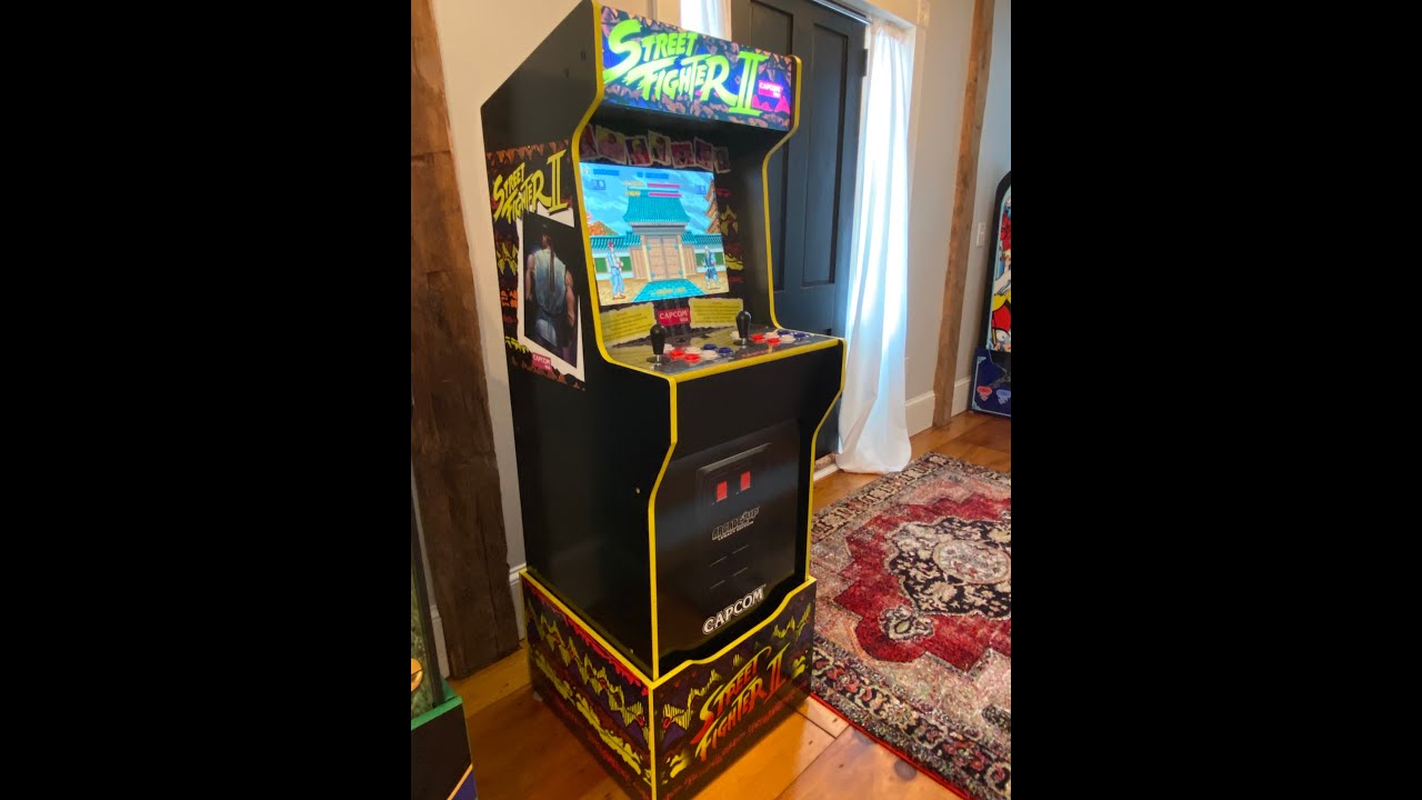 Street Fighter 2 Legacy Arcade 1up cabinet modified control deck and marquee