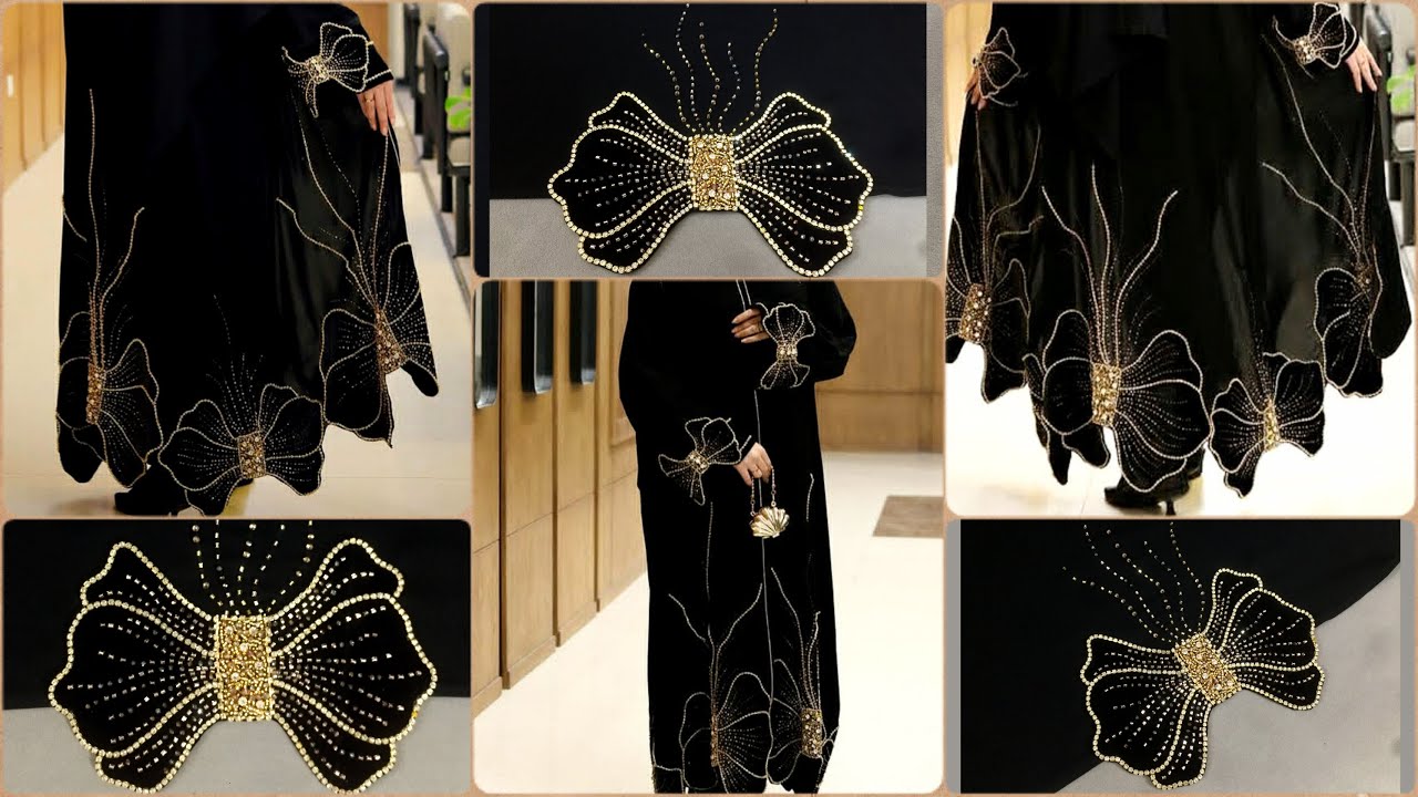 Beadwork appliqué design on abayas / beaded velvet appliqué for your outfits