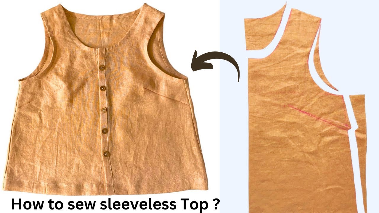 DIY//Sleeveless Linen Top/How to sew a Sleeveless Top/with botton.