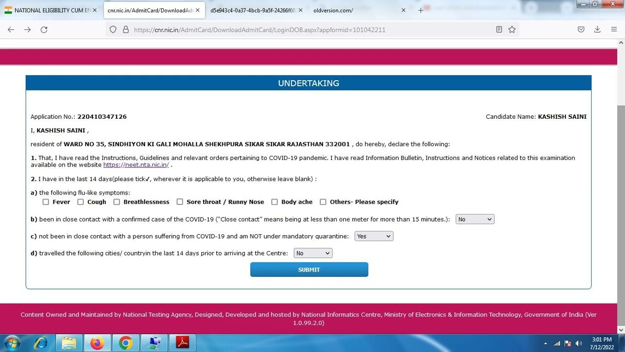 neet admit card 2022 @ 