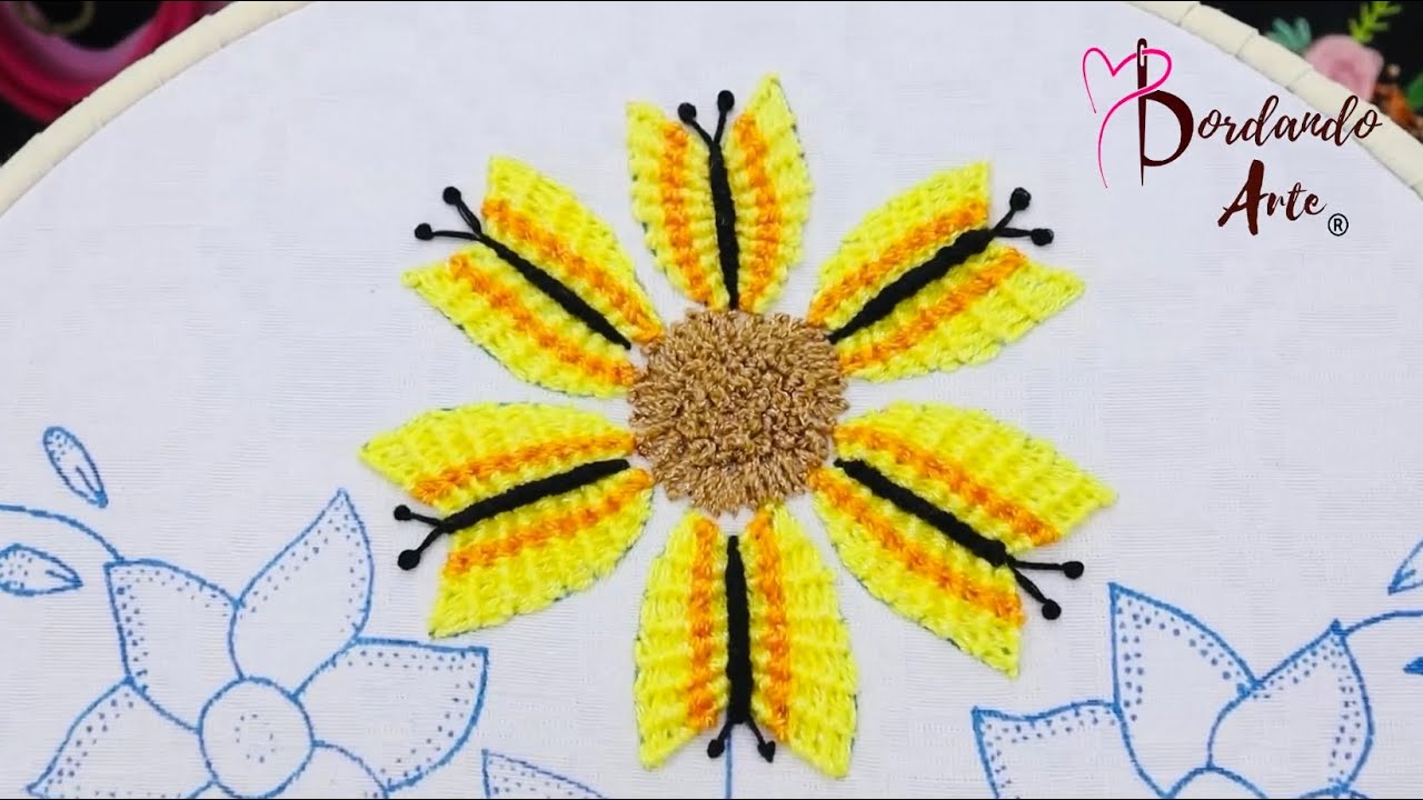 BORDADO FANTASÍA PUNTADA FÁCIL PARA FLORES MARIPOSA | HAND EMBROIDERY EASY FANTASY STITCH