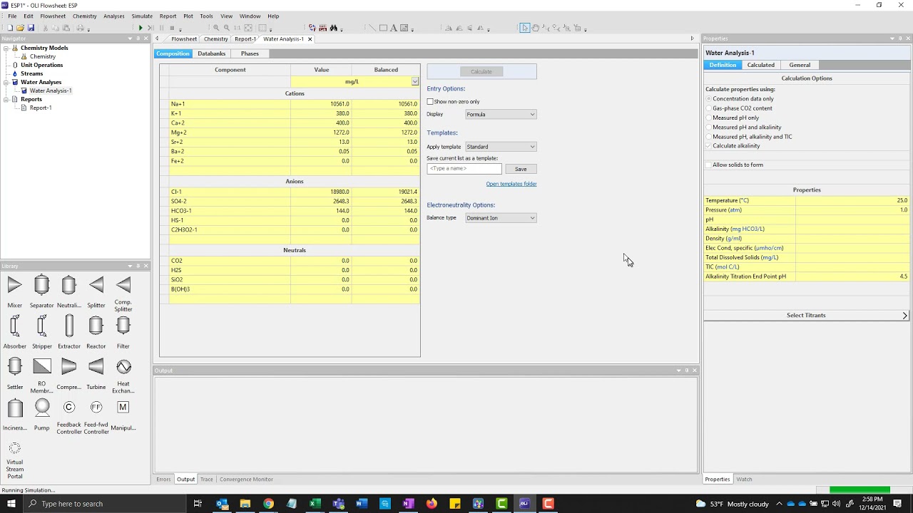 Water Samples in OLI Flowsheet