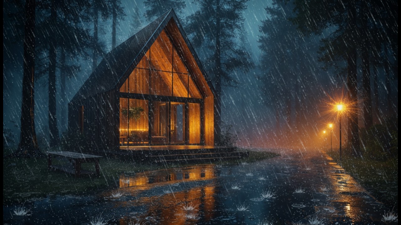 Rainy Cozy Cabin Night - Sleep Faster, Relax Deeper | Heavy Rain Sounds for Sleeping (No Thunder)