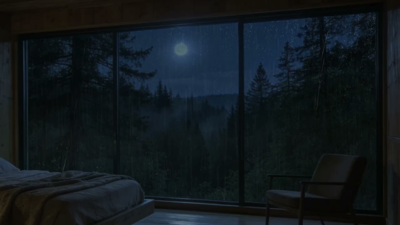 Soothing Rain Through the Cabin Window 🌙 Cozy Night Forest Sounds for Deep Sleep (No Talking | ASMR)