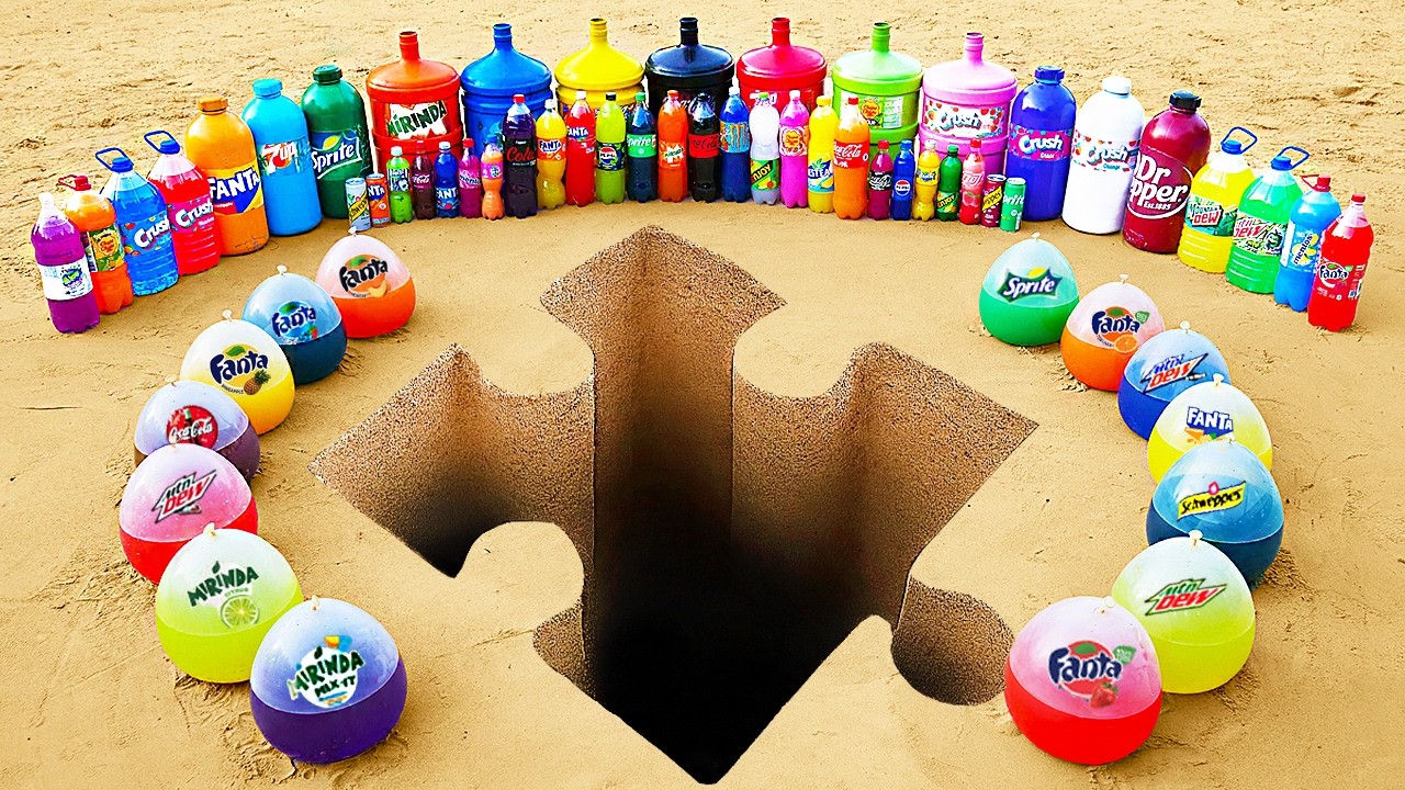 Big Toothpaste Eruption from Puzzle pit, Giant Fanta, Balloons, Coca Cola and Mentos