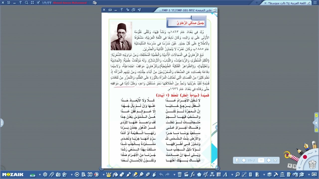 اللغة العربية الثالث متوسط - جميل صدقي الزهاوي