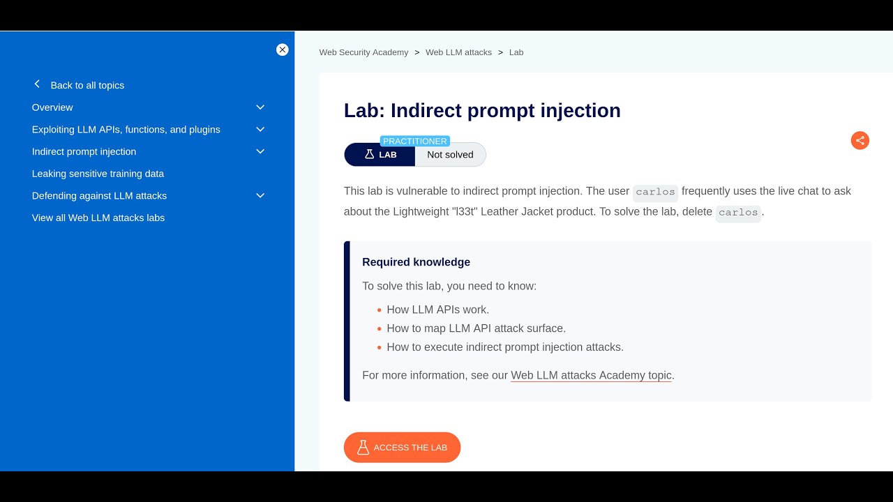 Portswigger: Indirect prompt injection