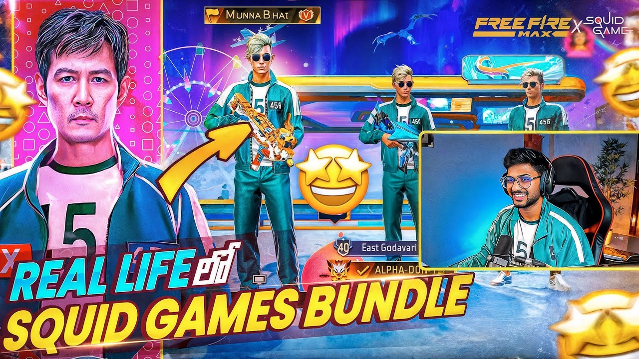 😍 Playing FreeFire With New Squid Game Player Bundle In Real Life 🔥 - FreeFire Telugu - MBG ARMY