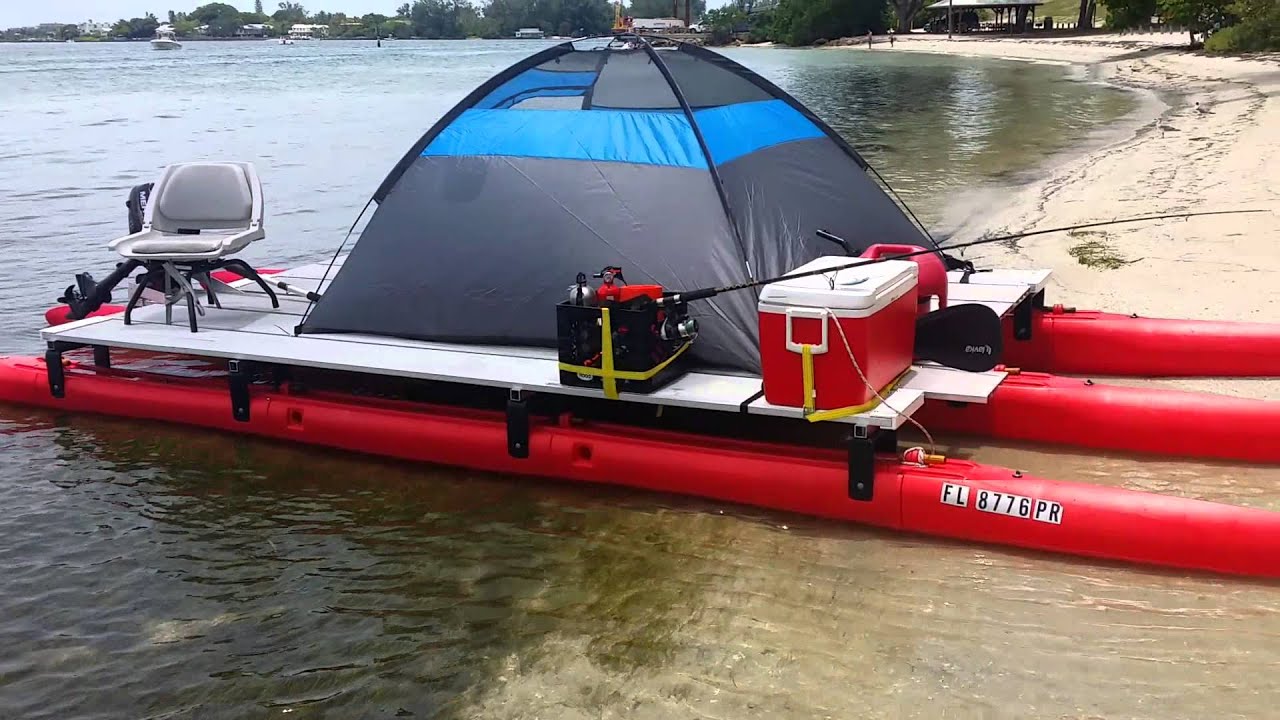 21ft. x 8ft. Wide Expandacraft Pontoon that fits in a pick-up.