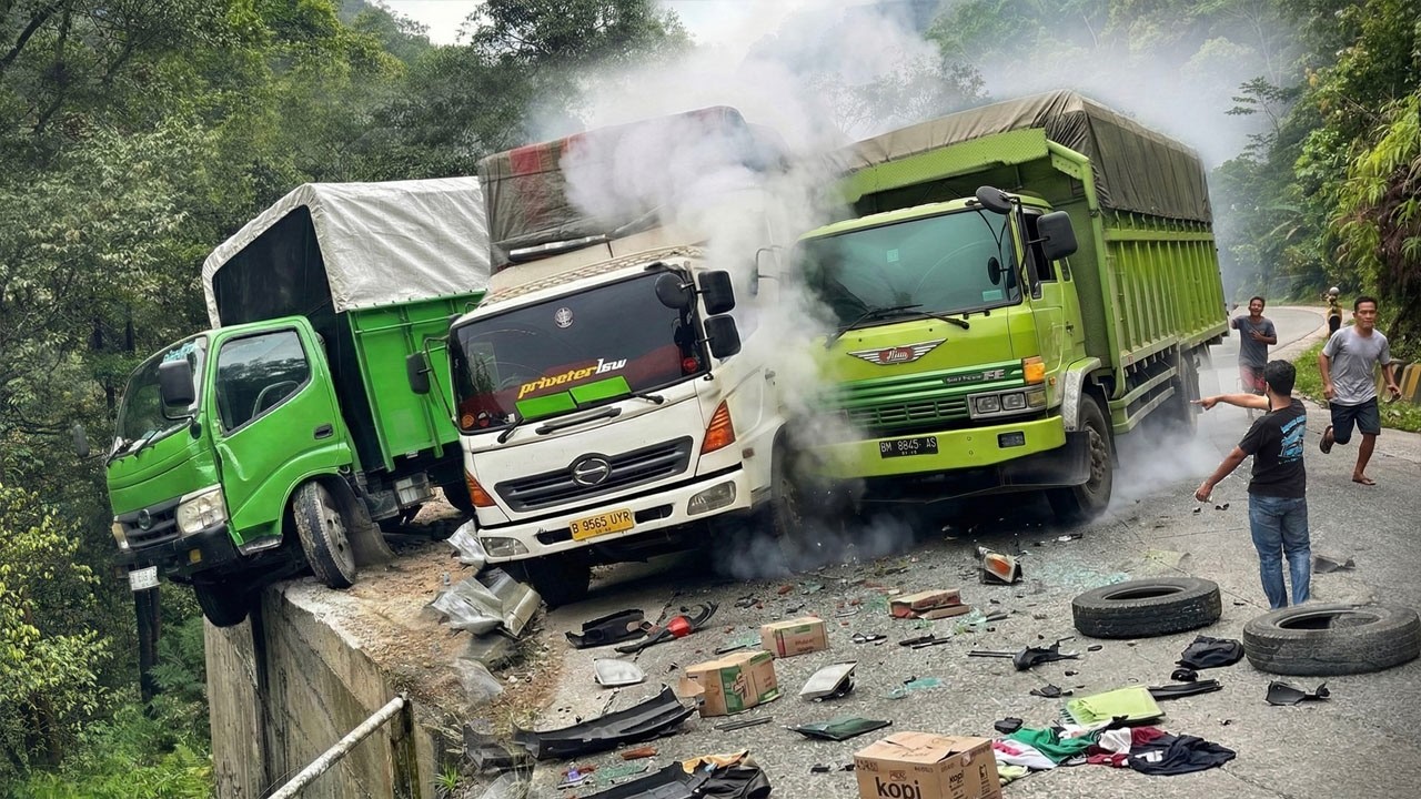 NGERI !!! TEPAT DI DEPAN MATA, Detik Detik Insiden Beruntun Truk Mundur Hari Ini di Sitinjau Lauik 