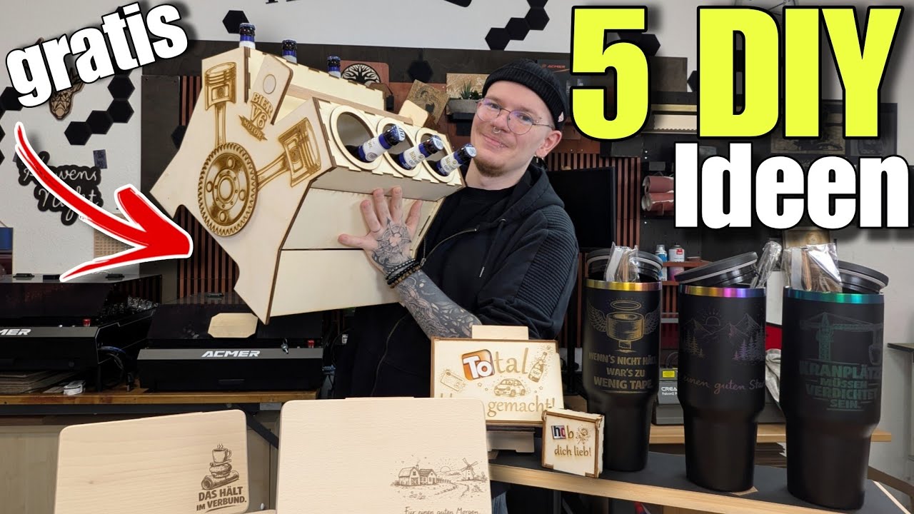 Vom Frühstücksbrettchen zum Biermotor 🔥 DIY LASERIDEEN | OMTech Turbo 747 & ACMER P3