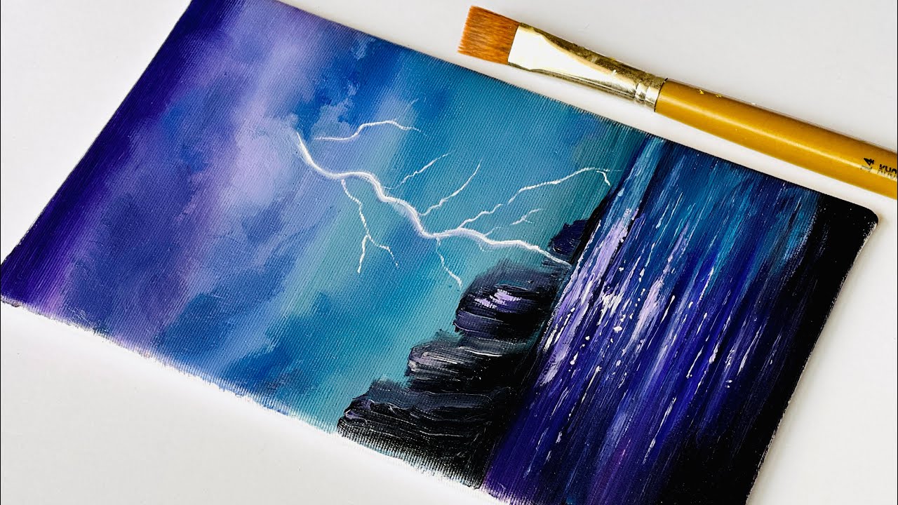 Easy Lightning and Sea Oil Painting or Acrylic Painting ⚡️Thunderstorm over Ocean Tutorial