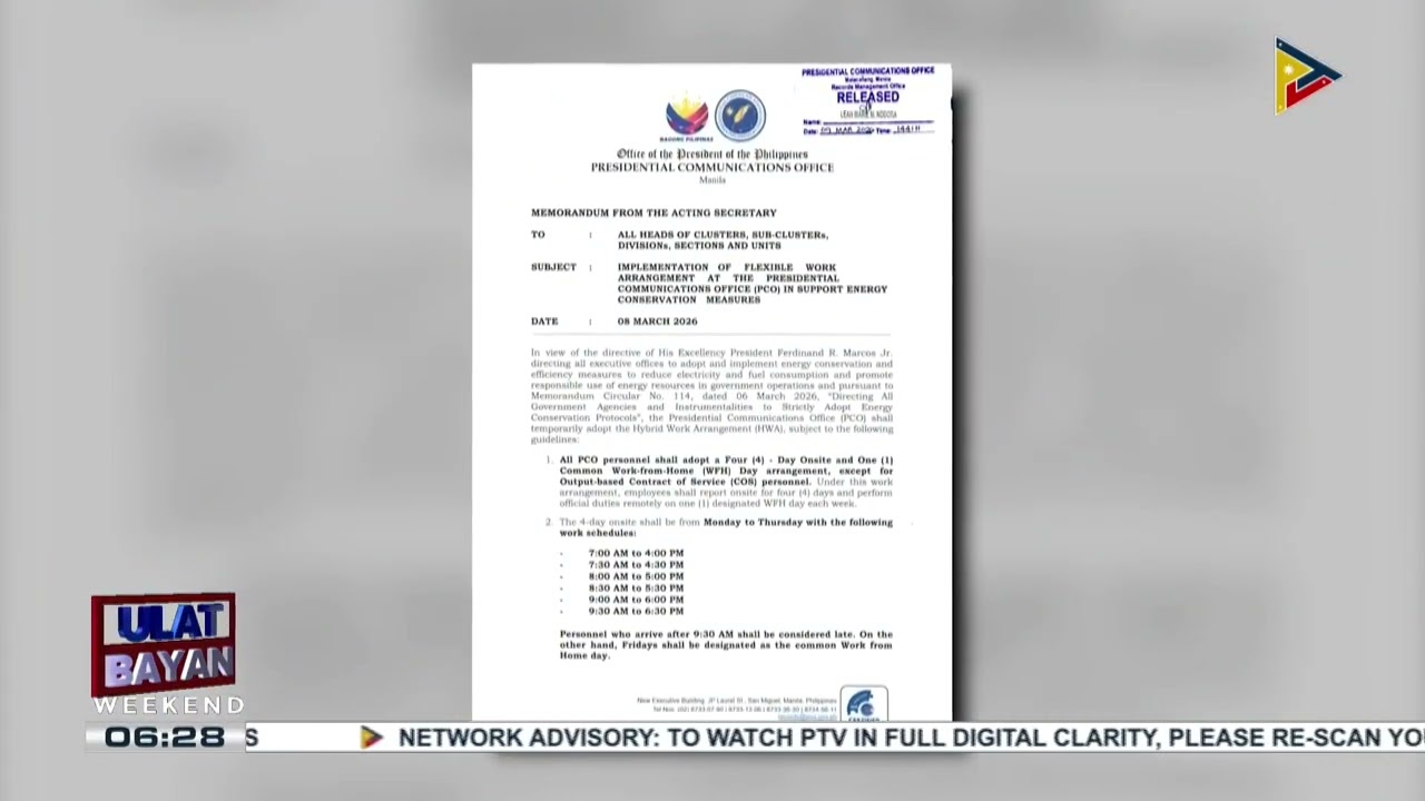 #UlatBayanWeekend | PCO, nagpatupad ng hybrid work schedule para makatipid sa konsumo ng kuryente