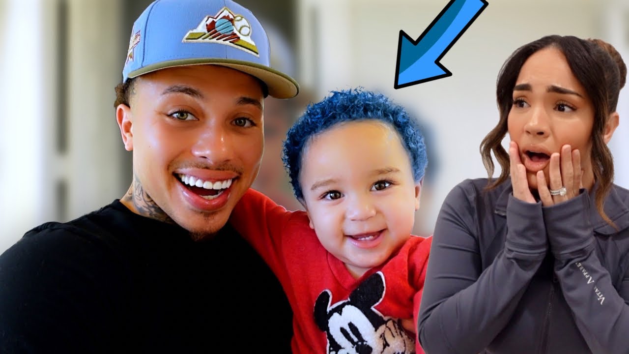 I DYED MY 1-YEAR OLD SON'S HAIR BLUE PRANK !!! *Wife Freaks Out*