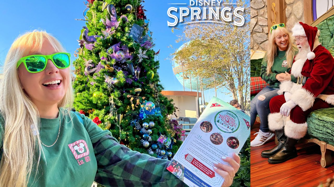 Disney Springs Christmas Tree Stroll FULL TOUR & NEW Details + Meeting Santa Claus!