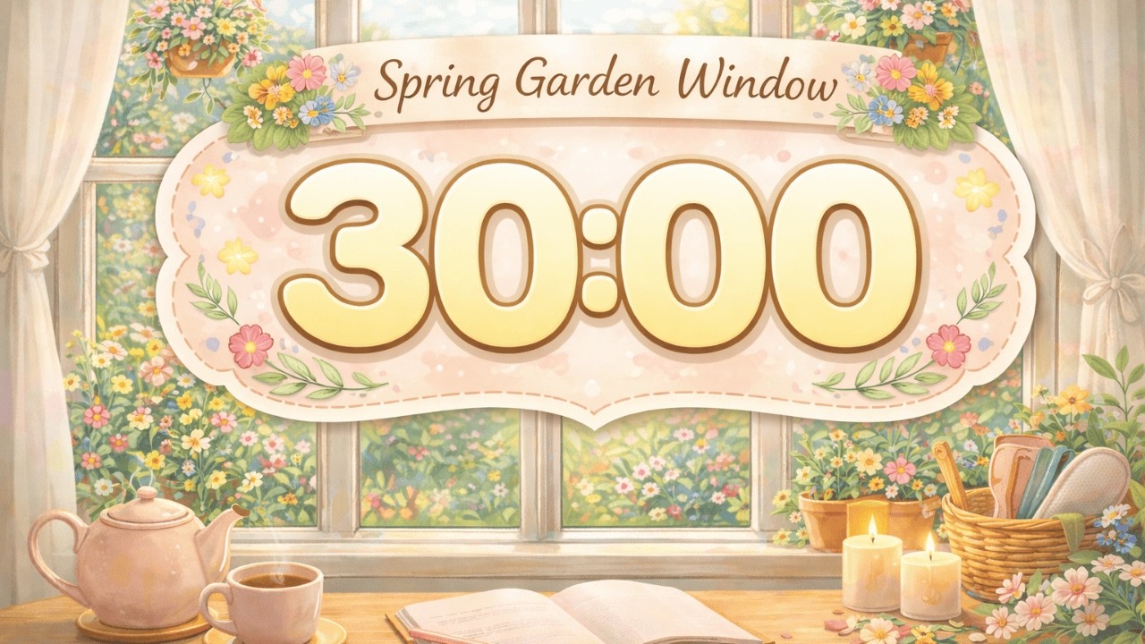 30 Minute Countdown Timer | Cozy Spring Garden Windown | Gentle Lofi Music