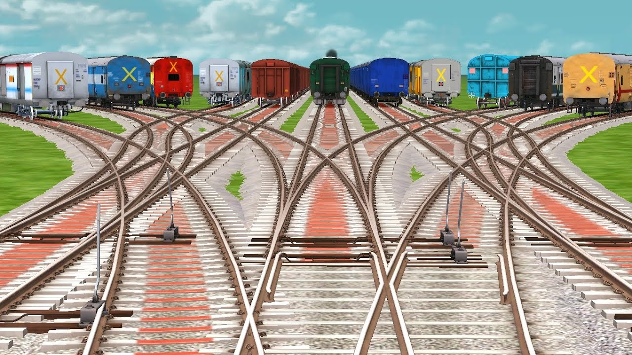 11 Trains Crossing At 🔛 Bumpy Forked Branched Railroad Tracks | Indian Railways train simulator 2023
