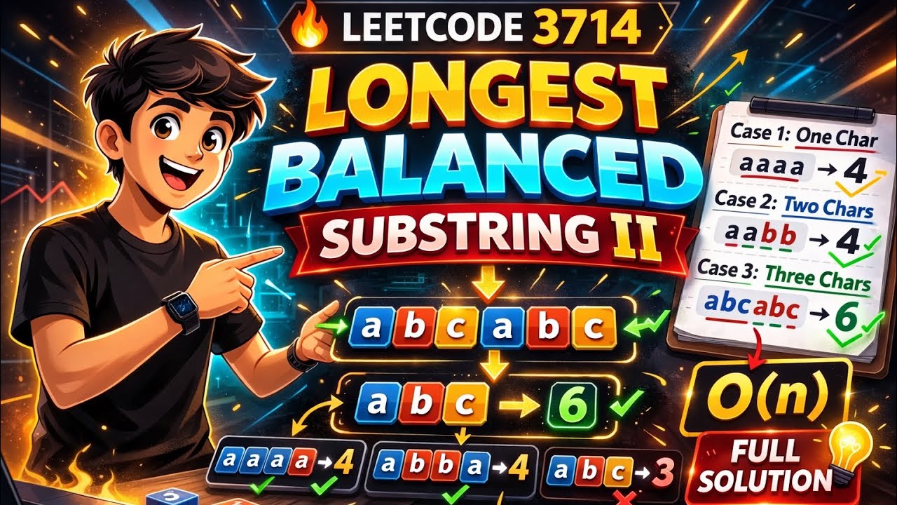 LeetCode 3714 | Longest Balanced Substring II | O(nlogn) Prefix Trick 🔥