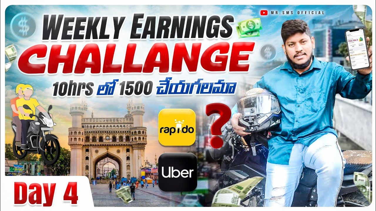 Bike Taxi Weekly Earnings 💰 Challange Day-4 Hyderabad || 10hrs లో 1500 చేయగలమా || Subscribe 