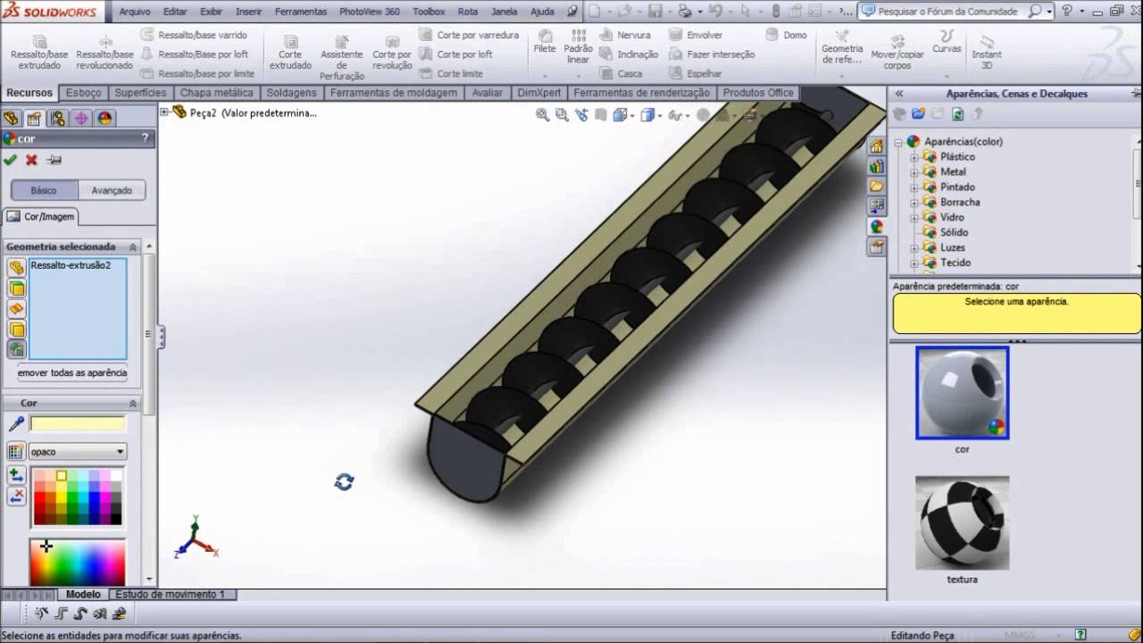 Aula 55 - Criando Transportador Helicoidal - Solidworks - Marcelo Pereira