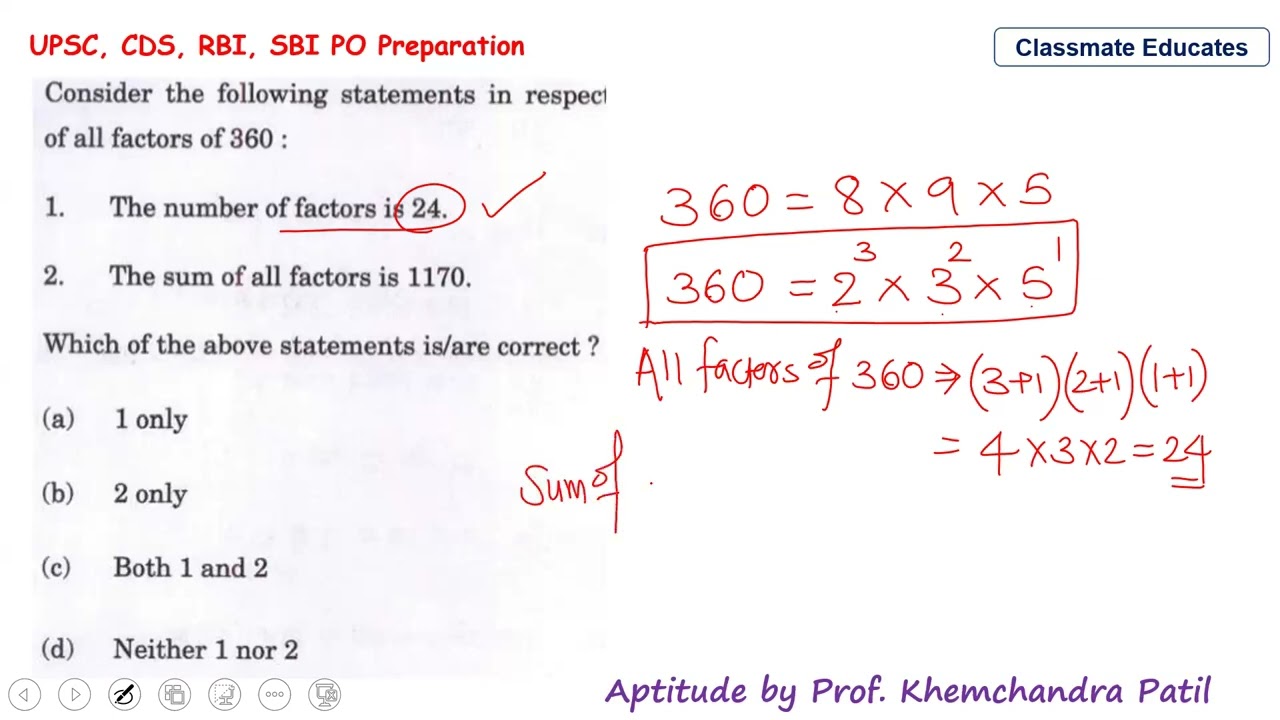 PYQ- CDS 2023 | To find factors of Number | Khemchndra Patil - 9226581255