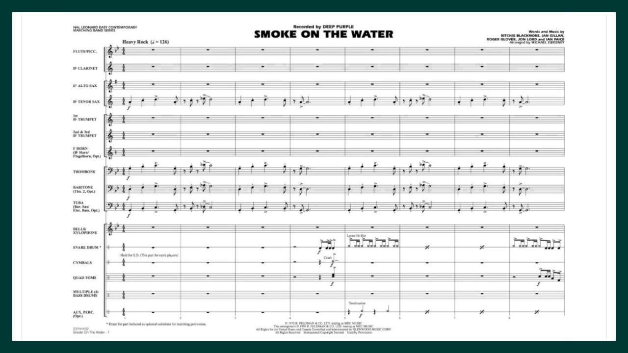 Smoke on the Water by Deep Purple | Arr. Michael Sweeney