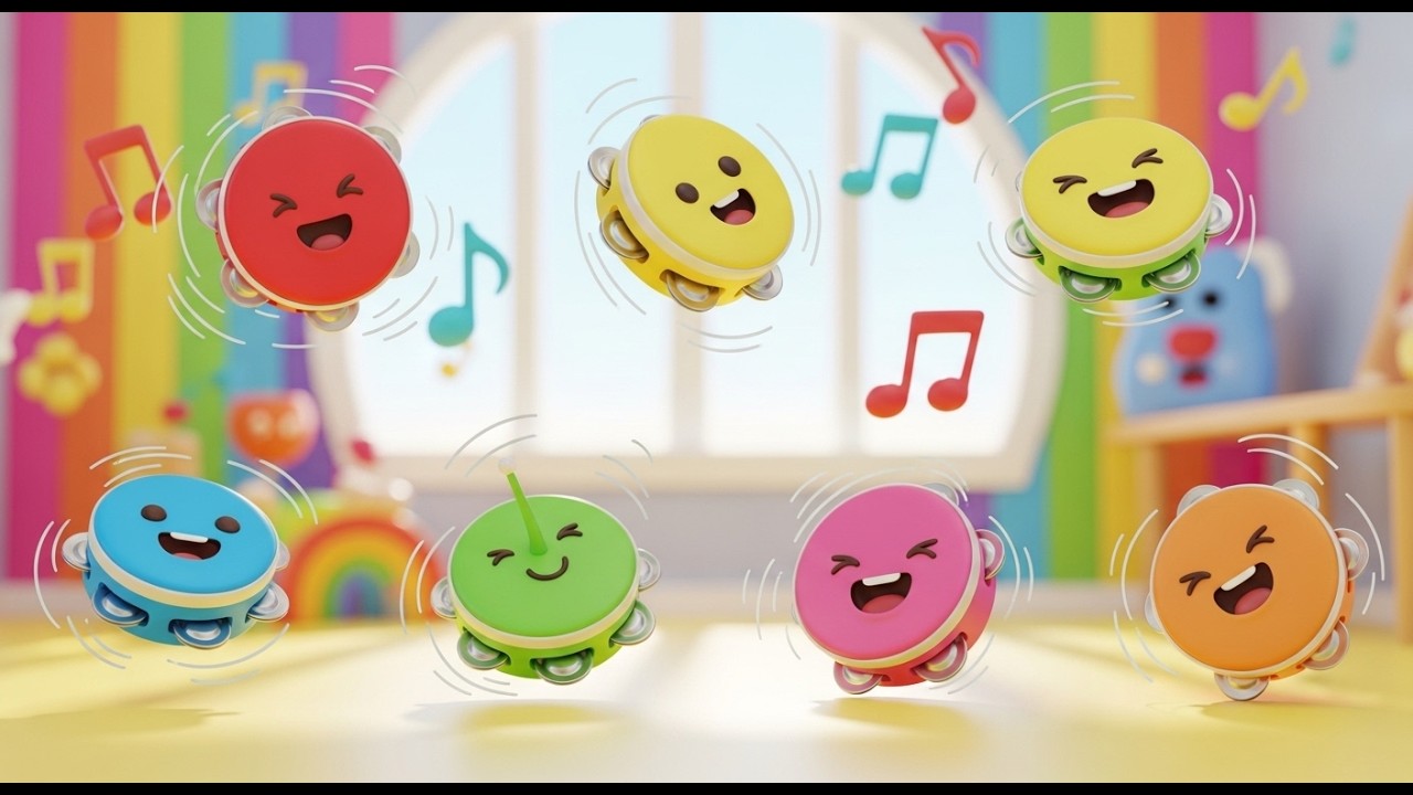 Six Little Toy Tambourines Shake Shake Shake | Musical Instrument Song for Kids