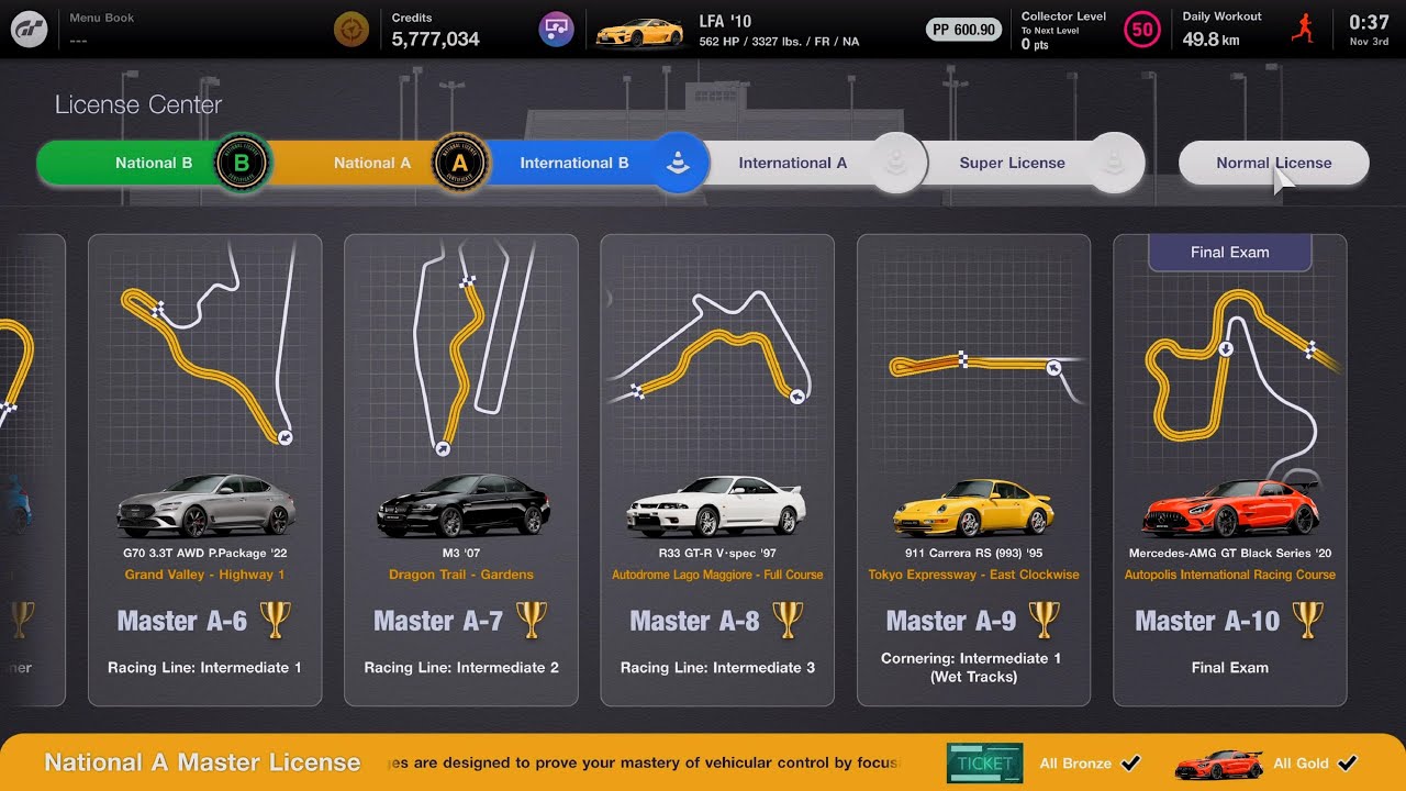 Gran Turismo 7 | License Center All Gold National A Master - Reward Cars & Ticket [4KPS5]
