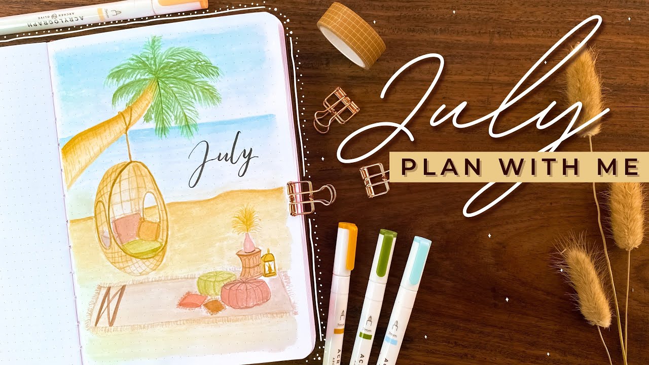 Bullet Journal Setup July 2021 &bull; Tropical Beach BuJo Theme with Watercolors &bull; Plan With Me